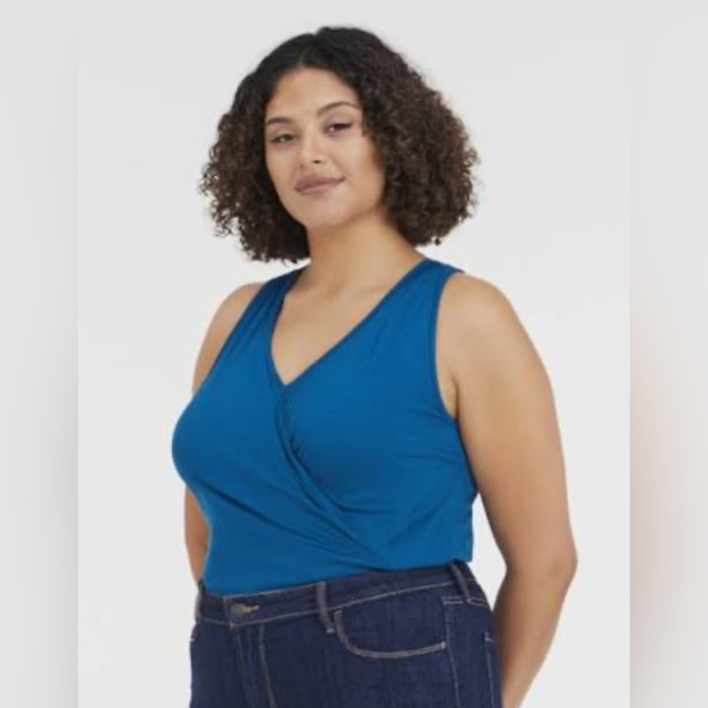 Loveappella Teal Sleeveless Wrap Draped Sleeveless XL top NWT
